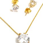 3.5ct Luxury DIAMOND Earrings Necklace SET: SOLID 18K GOLD Solitaire Diamond Necklace & Solitaire Diamond Earring studs Women VALENTINE'S day Gift Ideas Solitaire Jewelry SET 18" Solid 18k GOLD chain